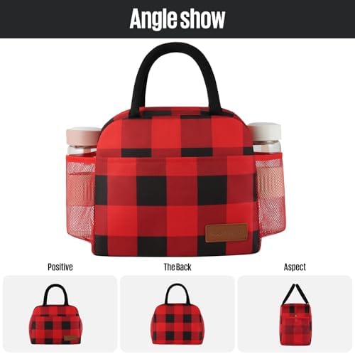 douyadady Lunch Bag Women/Men Lunch Box Women/Men (Red+Black Blocks)