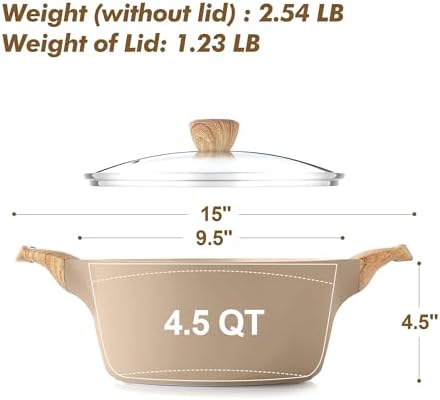 SENSARTE Ceramic Nonstick Stock Pot with Lid, 2.6/4.5/6.6/8.5/11 QT Soup Pot Casserole Pot, Non-toxic Healthy Pasta Pot, Large Cooking Pot Stew Pot, Induction Compatible, PFOA PFAS PTFE Free, Taupe