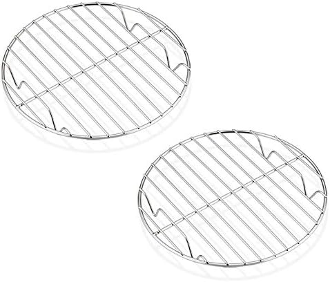 E-far 7½ Inch Steaming Cooking Racks, Stainless Steel Round Baking Cooling Rack Set of 2, Multi-Purpose for Canning Air Fryer Pressure Cooker, Dishwasher Safe