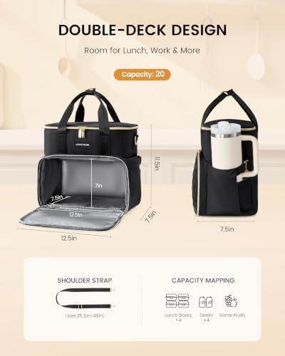 LOVEVOOK Insulated Lunch Bag for Women Men, Large Double Deck Lunch Box