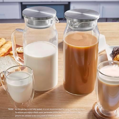 Bivvclaz 3 Pack 2 Liter 68 oz 2.1 Qt Glass Pitcher with Lid and Handle, Water Pitcher for Fridge, Glass Carafe for Hot/Cold Water, Large Iced Tea Jug for Coffee, Juice and Homemade Beverage