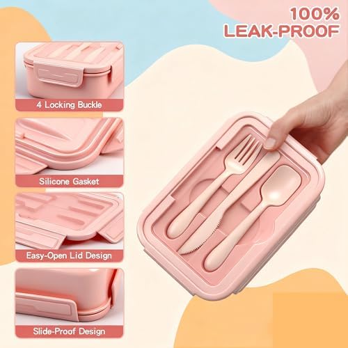 Bento Box with Lunch Bag for Women & Girls, 1100ml BPA-Free Pink