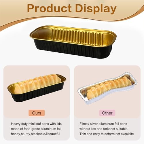 Mini Cake Pans with Lids and Spoons 200 Pack, Mini Loaf Pans with lids 6.8oz, Small Disposable Aluminum Foil Loaf Pans, Rectangular Baking Container for Party, Picnics and Birthday (Black)