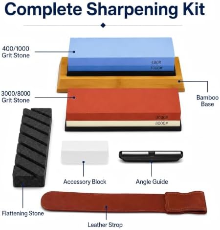 Knife Sharpening Stone Set, 400/1000 3000/8000 Grit Whetstone Kit for Knife