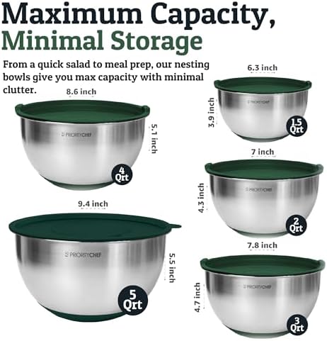 28pc Stainless Steel Mixing Bowls with Lids Set, 1.5-5 Qt, Green