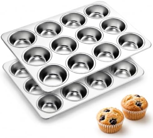 12-Cup Muffin Pan, Stainless Steel Cupcake Pan for Baking, 2-Pack