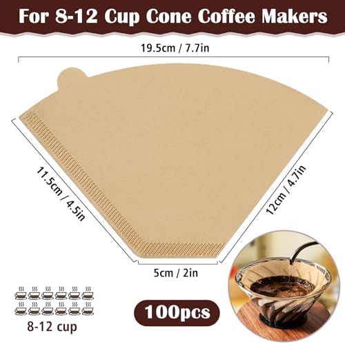 100 Count #4 Cone Coffee Filters 8-12 Cup, Natural Coffee Filters