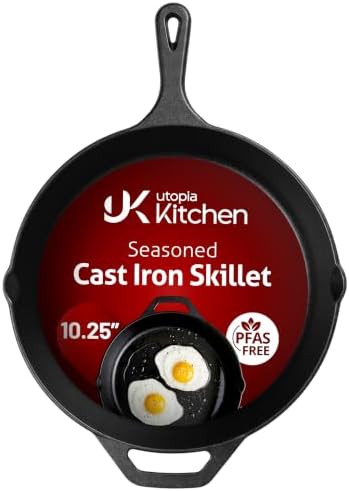 Utopia Kitchen Cast Iron Skillet 10.25 Inch Pre-Seasoned PFAS-Free Black