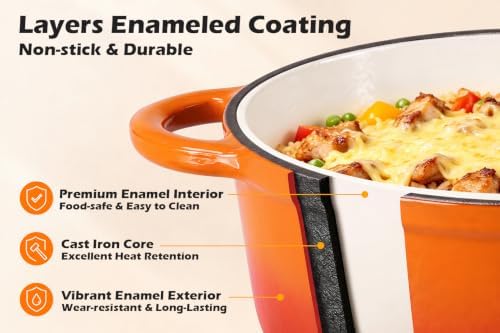 Leonyo 2-Quart Small Enameled Cast Iron Dutch Oven Pot with Lid, Orange