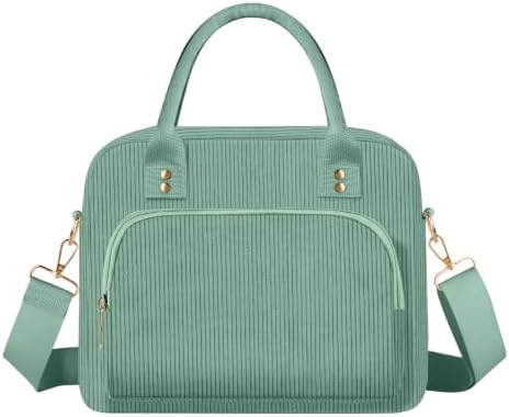 Lunch Bag Large Insulated Lunch Box for Women Adult Cute Pink Strawberry Lunchbox Corduroy Lunch Bags Boxes Pail with Shoulder Strap for Work (Light green)
