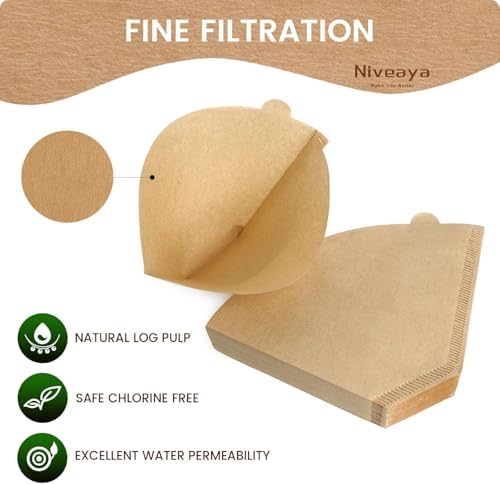 Niveaya Coffee Filters 600 Count, Coffee Filter #4 Cone, Natural Paper Coffee Filter 8-12Cup (natural brown-600pcs, 04)