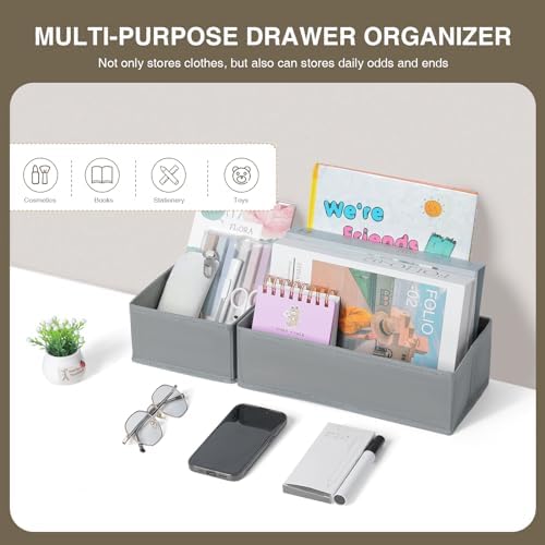 DIMJ Drawer Organizer Clothes, Dresser Organizer For Nursery, Bedroom, Closet, Baby Clothes Organizer and Storage, Foldable Fabric Drawer Dividers for Baby Socks, Belt, Tie (4 Pack, Blended)