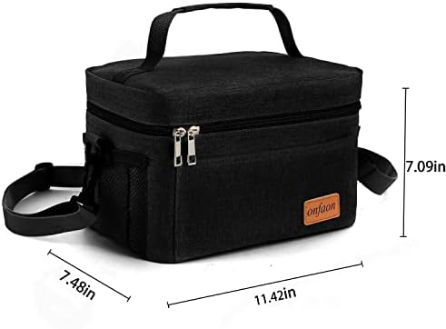 ONFAON Lunch Bag for Men/Women, Insulated Reusable Lunch Box Leakproof Cooler Tote Bag Freezable with Adjustable Shoulder Strap for Office Work Picnic Beach(Black)