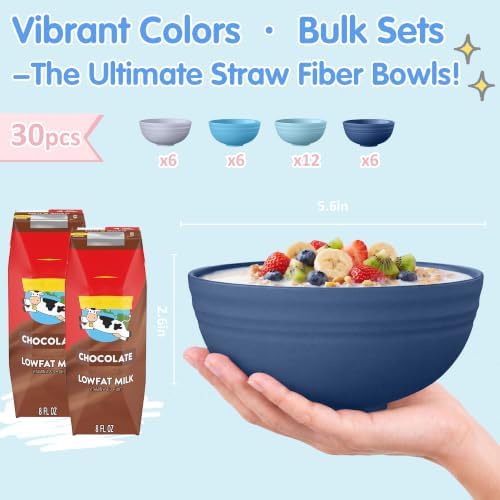 Quatish 30 PCS Cereal Bowls, Plastic Bowls, Small Snack Soup Kitchen Bowl