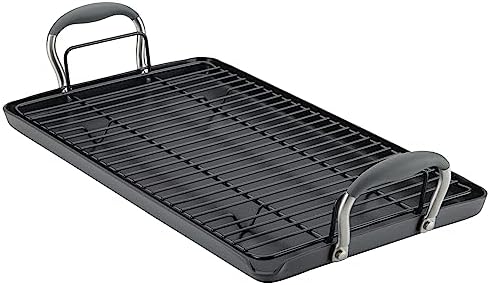 Anolon Advanced Home Hard Anodized Nonstick Double Burner Griddle with Roasting Rack, 10 Inch x 18 Inch, Moonstone