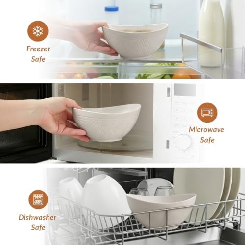 Homienly Wheat Straw Bowls 26 OZ Serving Bowls Set of 6 Unbreakable Salad Bowls for Breakfast, Cereal, Soup, Snack Mcirowave and Dishwasher Bowls Set for Kitchen, Camping, Party (White)