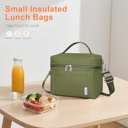 NOL Insulated Lunch Bags for Women Cooler Bag Lightweight Nylon Waterproof Lunch Box for Work - Small, Amy green