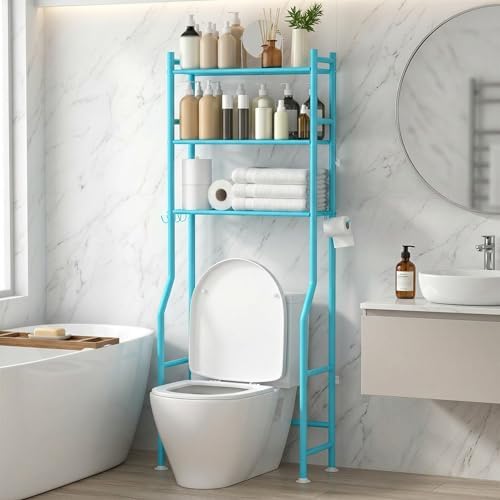 GloTika 3-Tier Over Toilet Storage, Anti-Tilt, 64" H, Blue