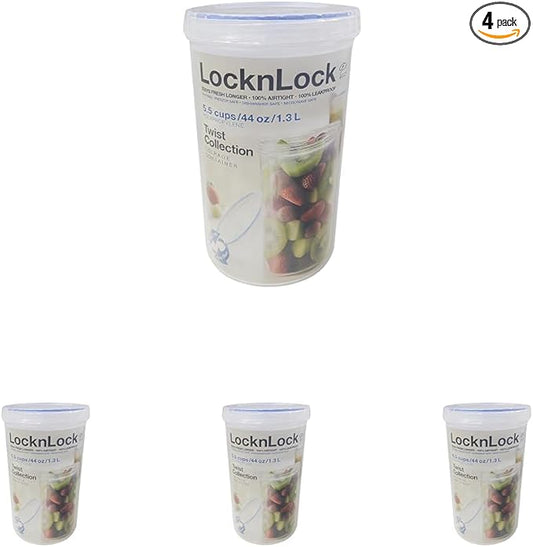LOCK & LOCK Easy Essentials Twist Food Storage lids/Airtight containers, BPA Free, Tall-44 oz-for Pasta, Clear (Pack of 4)