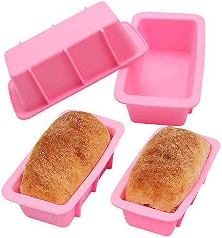 BAKER DEPOT Silicone Mini Bread Loaf Pans for Baking Nonstick Small Toast Cake Bakeware 6.5 inch Rectangle Mould DIY Handmade Soap Set of 4