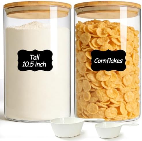 ComSaf Flour Sugar Storage Containers 4 Qt, 2 Pack Glass Flour Container