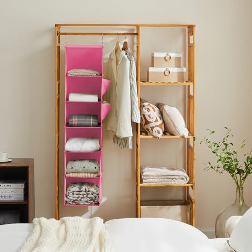YOUDENOVA Hanging Closet Organizer and Storage, 6-Shelf, Pink