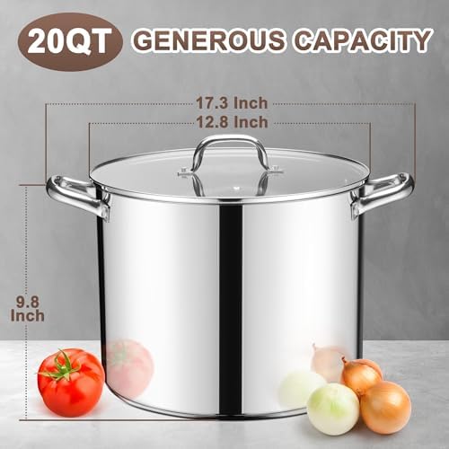 E-far 20 Qt Large Stock Canning Pot, Stainless Steel Stockpot with Lid