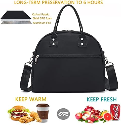 FlowFly Insulated Lunch Bag With Shoulder Strap for Women, Men, and Kids, Large and Reusable, Handle, Freezable Work and School Travel Tote and Meal Prep Organizer (Black)