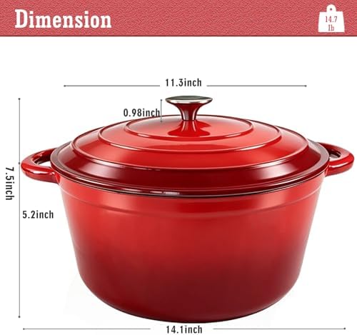 6 Quart Enameled Cast Iron Dutch Oven with Lid, Heavy Duty Cast Iron Pot for Braising, Stews, Roasting, Soup, Casseroles & Bread Baking, Nonstick Enamel Interior, Oven Safe to 500°F