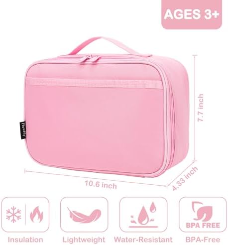 FlowFly Kids Lunch box Insulated Soft Bag Mini Cooler Back to School Thermal Meal Tote Kit for Girls, Boys,Solid Pink