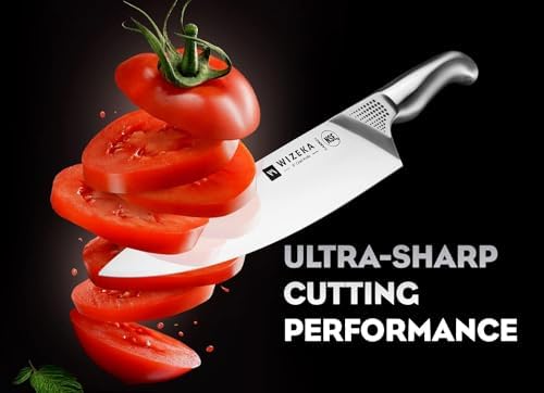 WIZEKA Kitchen Knife Set with Block and Sharpener German Steel 15 Piece