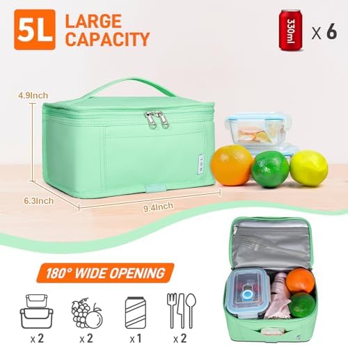 NOL Small Lunch Bag Mini Lunch Box Insulated Lunch Bag for Men/Women Leakproof Cooler Tote Bag Lightweight Nylon Waterproof Lunch Box For Work,Mint green