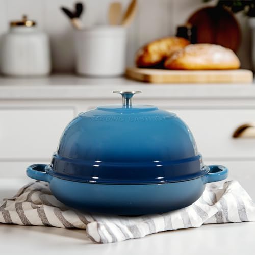 EDGING CASTING Enameled Cast Iron Dutch Oven Pot with Lid, Round Bread Oven for Homemade Sourdough Bread Baking, 6 Quart, Lake Blue