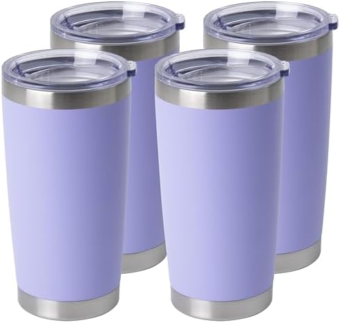 HASLE OUTFITTERS 20oz Stainless Steel Tumblers Bulk, Insulated Travel Cup with Lid, Double Wall Vacuum Coffee Mug for Cold & Hot Drinks 4 Pack, Light Purple