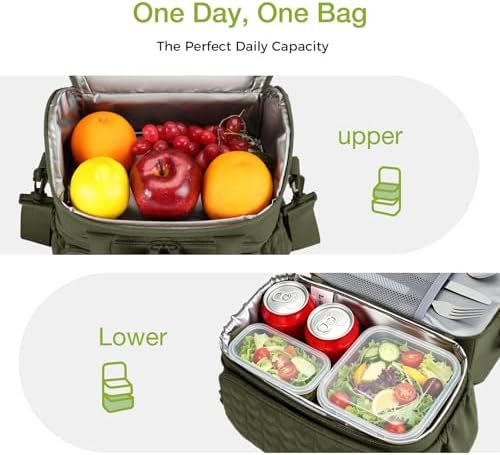 Double Deck Lunch Bag for Women, Green-M