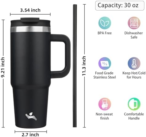 Konokyo 30 oz Insulated Tumbler Water Bottle with Handle, Straw Lid