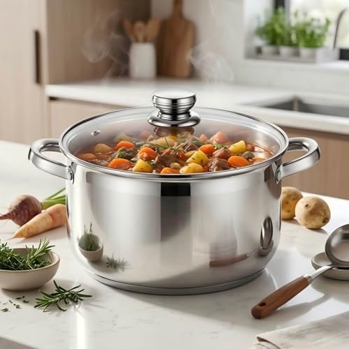10 Quart Stock Pot with Lid, Stainless Steel Pasta Cooking Soup Pot