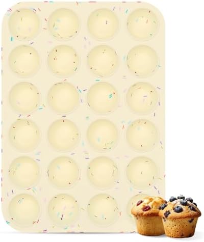Silicone Mini Muffin Pan for Baking, Cupcake Egg Bites Silicone Mold 24 Cup Mini Size, Oven Safe BPA Free