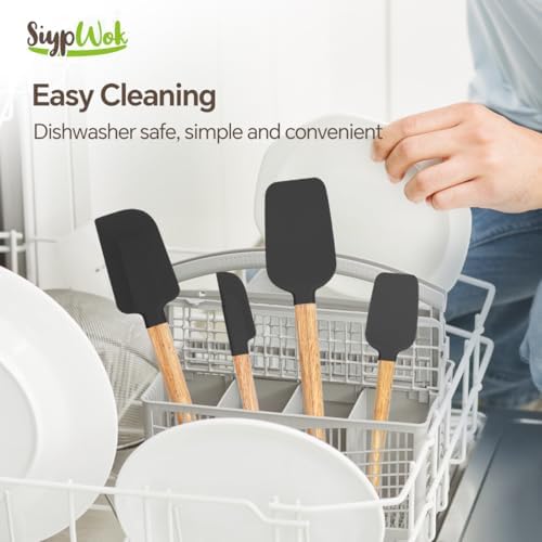 Silicone Spatula Set, Food Grade Rubber Spatula-4 Piece Nonstick Rubber Spatulas, Spoonula, Jar Scraper for Cooking, Baking, Mixing, Frosting - Heat Resistant Up to 600°F (4 Pcs Spatula Black)