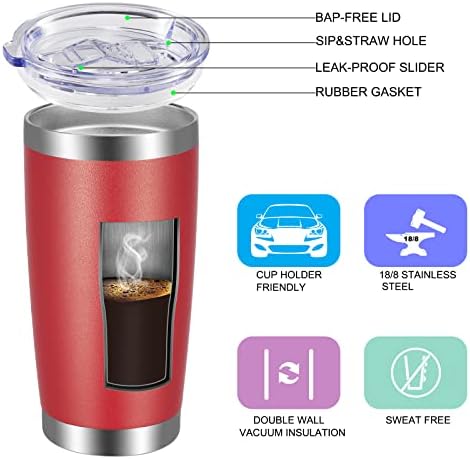 VEGOND 20oz Tumbler with Lid and Straw Stainless Steel Tumbler Cup Vacuum Insulated Double Wall Travel Coffee Mug Powder Coated Coffee Cup, Red, 1 Pack