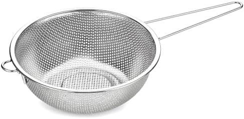 Stainless Steel Colander, Strainer with Handle Fine Mesh Strainer Large Metal Colander for Kitchen, Pasta, Spaghetti, Vegetables & Fruits, Diameter 8.86 Inch Silver