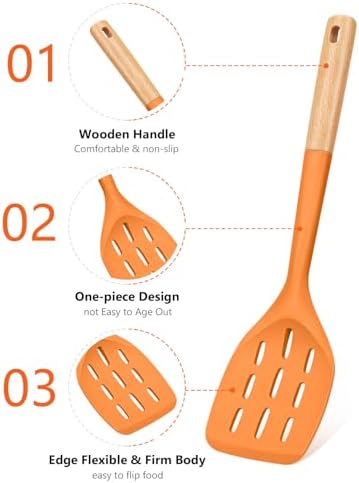 Badiano Silicone Spatula, Non Stick Turner for Cooking, Food Grade, Orange