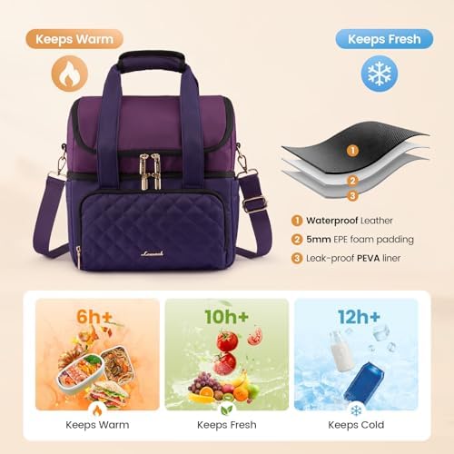 LOVEVOOK Insulated Lunch Box for Women,Large Double Deck Adult Lunch Bag