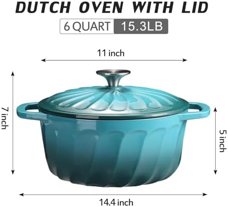 Enameled Cast Iron Dutch Oven Pot with Lid, 6 QT Large Dutch Oven