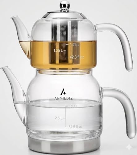 Borosilicate Glass Teapot Set, 2.5 lt Total Capacity, Drip-Free Spouts