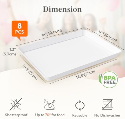 Lifewit 8-Pack 16" x 12" Extra Large Plastic Food Serving Trays for Party