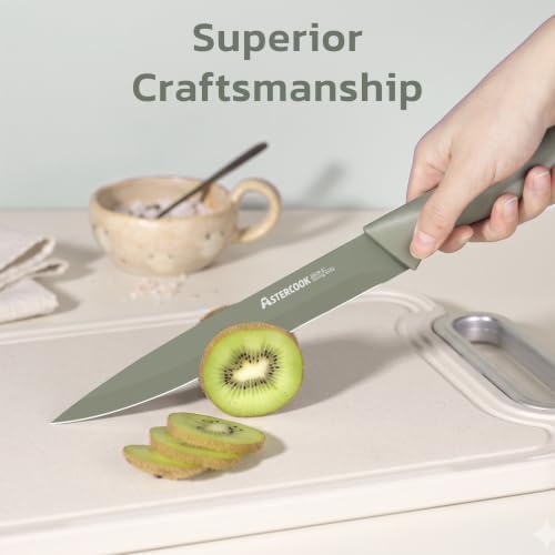 Astercook Knife Set, 13 Pieces Kitchen Knives Set with Healthy Anti-Rust Coating, Dishwasher Safe, Stainless Steel Chef Knife Sets with 6 Blade Guards, Perfect Holiday Gifts for Kitchen Green