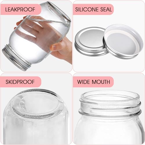 Showvigor 32oz Regular Mouth Mason Jars 2-Pack with Airtight Lids, Glass Canning Jars for Meal Prep, Overnight Oats, Jam & Food Storage, BPA-Free Clear Glass Jars for Canning, Fermenting & DIY Crafts