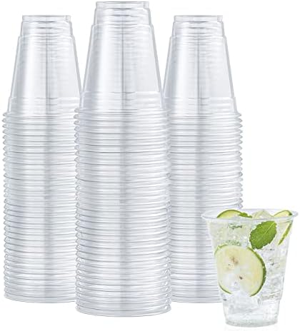 Turbo Bee 12 oz Clear Plastic Cups, 100 Pack, Disposable Cold Drink Cups