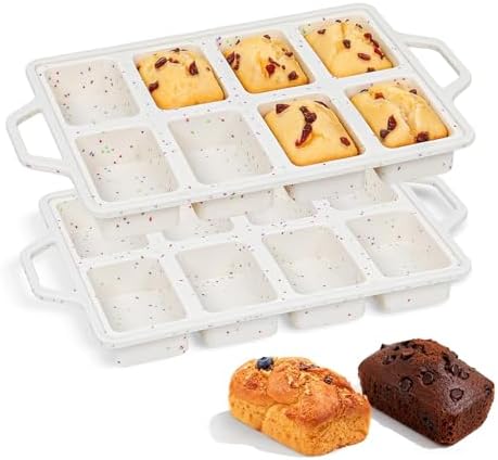 Mini Loaf Pans with Metal Frame - 2 Pack Silicone Bread Loaf Pan 8-Cavity